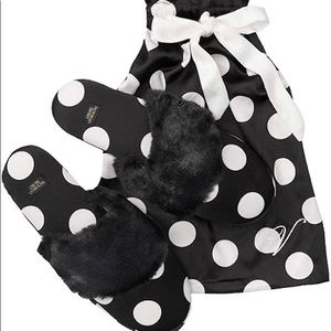 💗VS Signature Satin Slippers PolkaDot w/ Faux Fur